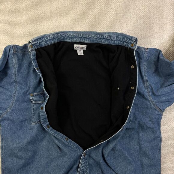 Vintage Carhartt Jacket Men's XL Tall Blue Denim Fleece Lined Shacket S115DST - Picture 6 of 9